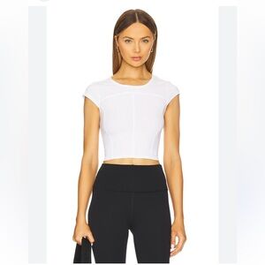 Free people movement tempo ribbed baby tee in white semi sheer fitted large new